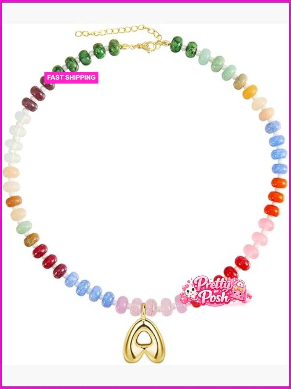 14K Gold-Plated Stainless Steel Beaded Initial Necklace with Pendant